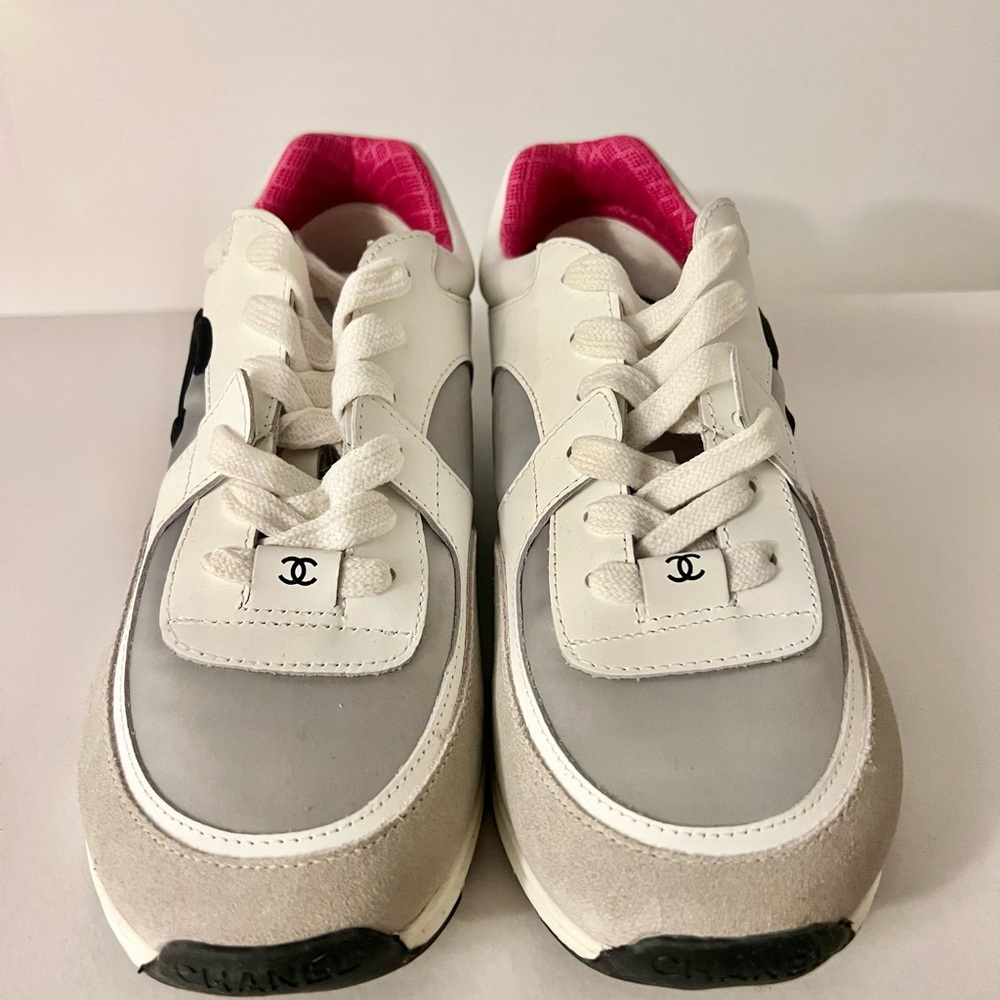 Women's White and Silver Sneakers with Black Accents - Picture 3 of 8